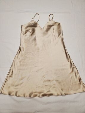 Champagne Satin Cami Dress Slip Dress Size S, Gold Silky Minimalist Quiet Lux